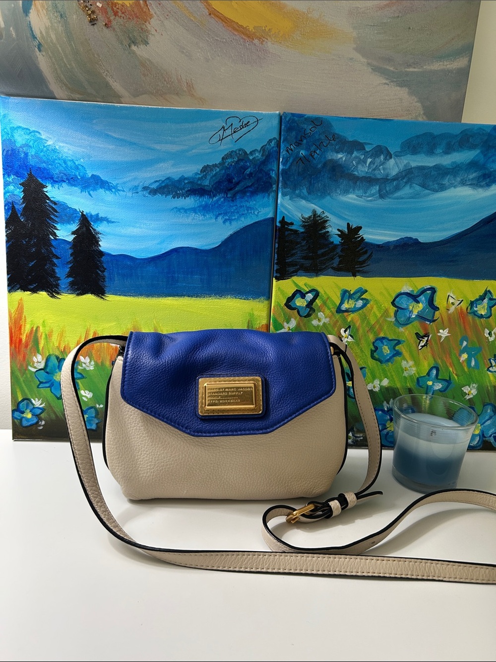 Marc by Marc Jacobs Two-Tone Leather Crossbody - Royal Blue & Cream